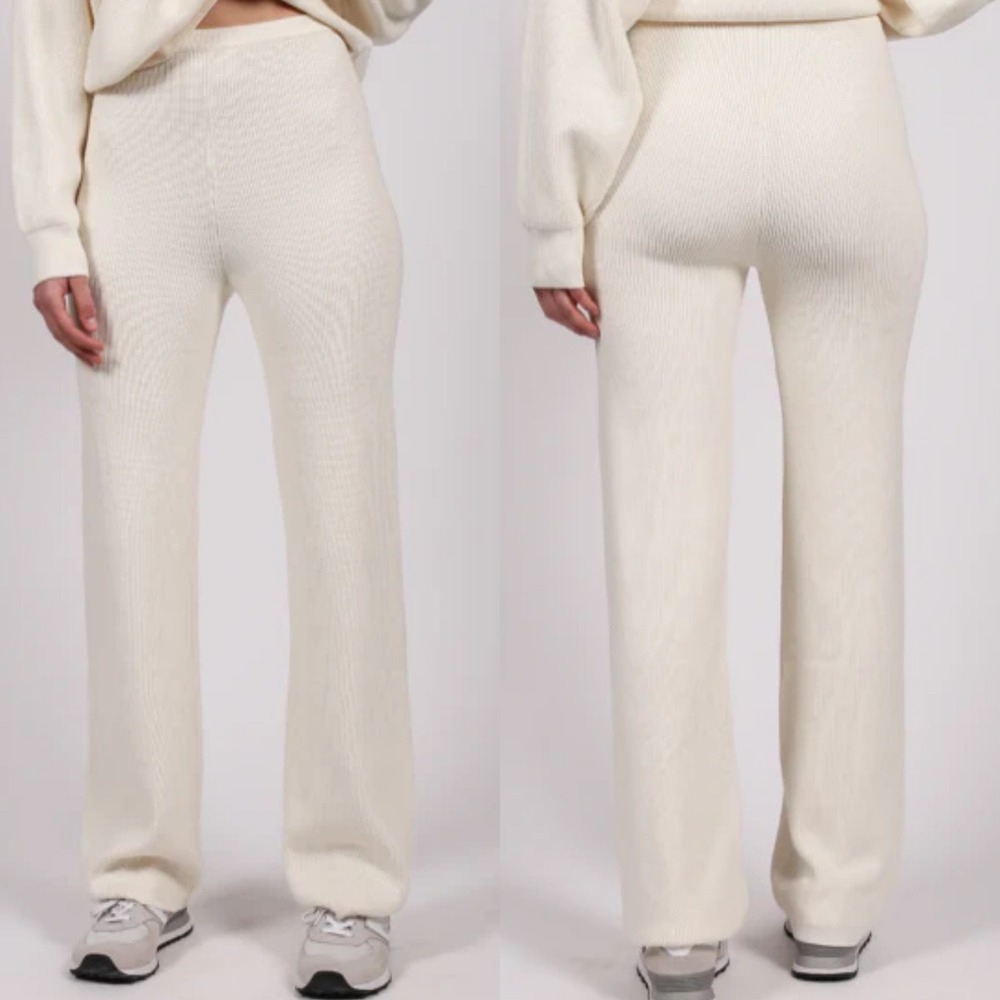Brunette The Label Ribbed nit Pants Cream Womens Sz Medium Large NEW Lounge NWT
